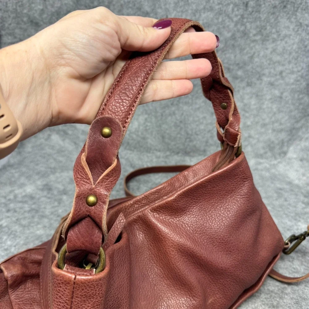Margot Crossbody Foldover Handbag Brown Leather Convertible Hobo Boho Minimalist